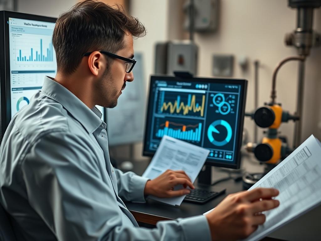 A hyper realistic close up shot of a data analyst