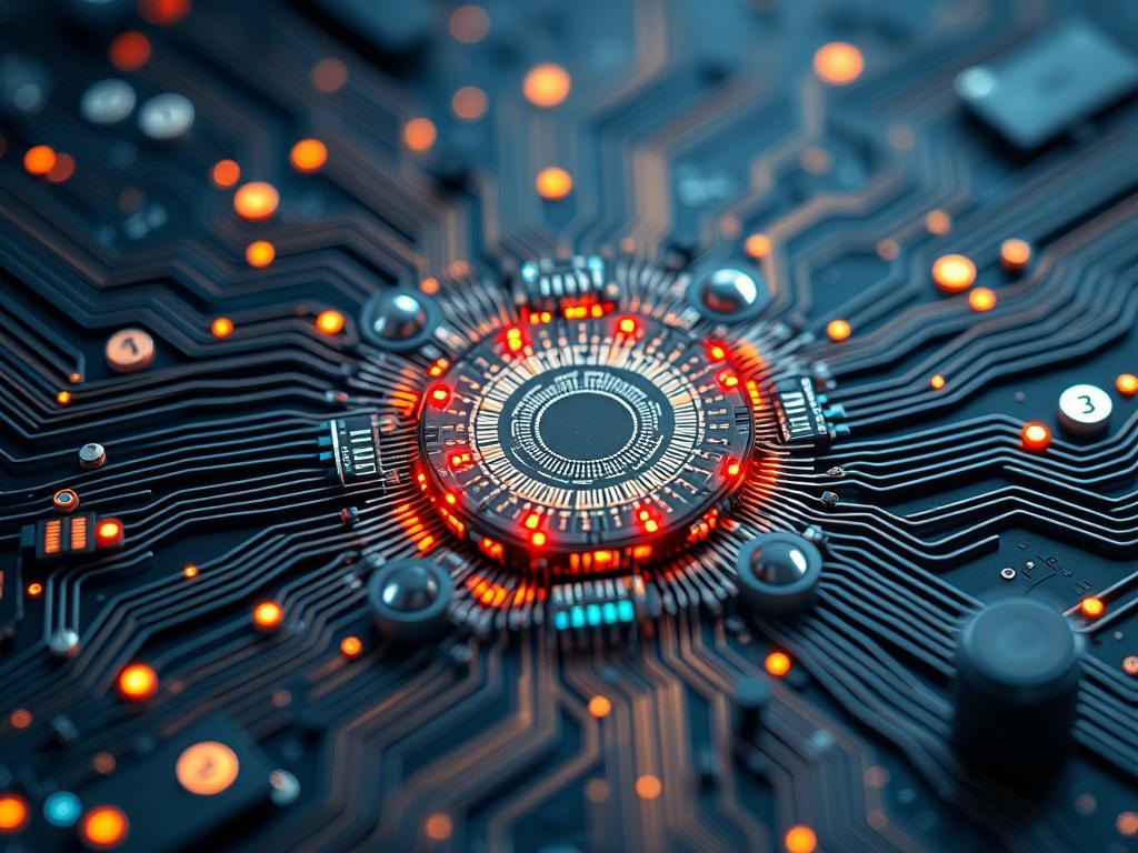 A hyper-realistic close-up shot of a futuristic quantum computer surrounded by intricate circuits and glowing quantum bits, conveying the essence of advanced technology and intelligence. The background should be slightly blurred to keep the focus on the quantum computer, highlighting its significance in decision-making processes.