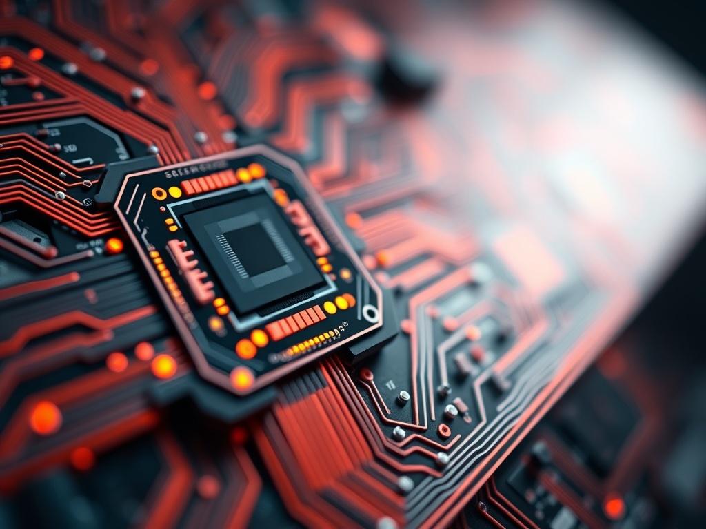 A hyper-realistic close-up image featuring a quantum computer with intricate circuitry, symbolizing the intersection of quantum computing and collective intelligence. The background should be softly blurred to highlight the details of the quantum computer, showcasing vibrant colors and advanced technology. The composition should focus solely on the quantum computer, capturing its complexity and sophistication, shot with a 45mm f/1.2 lens.