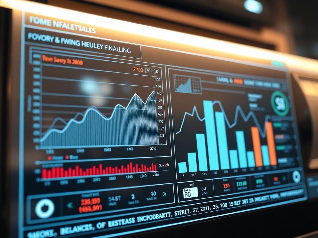 A high-resolution close-up shot of a futuristic digital interface displaying financial data analysis, with graphs and charts illustrating balance between savings and income. The background is sleek and modern, featuring soft lighting and a subtle technological ambiance. The color scheme incorporates earthy tones, harmonizing with a primary color of rgb(193, 153, 87). The focus is on the interface, showcasing clarity and innovation in financial decision-making.