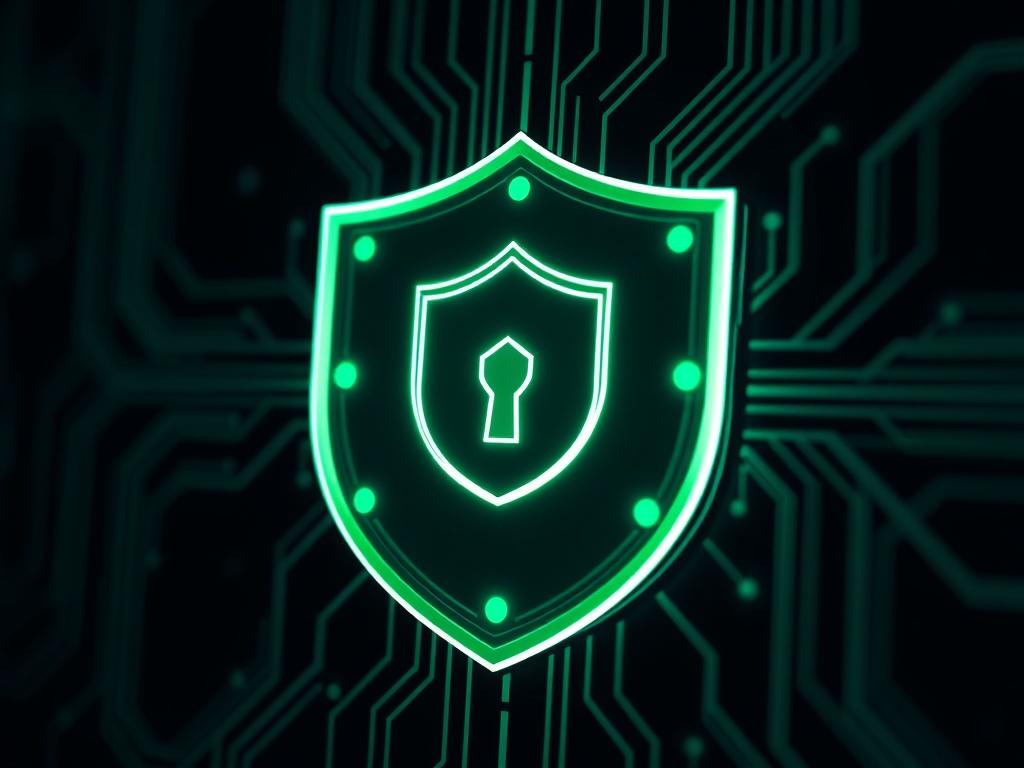 A close up shot of a cyber shield icon glowing