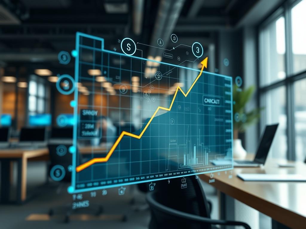 A dynamic image showing a growing graph with cybersecurity elements
