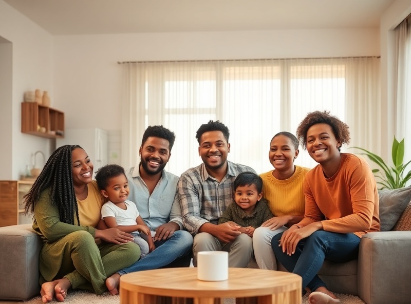 Happy family in their new home