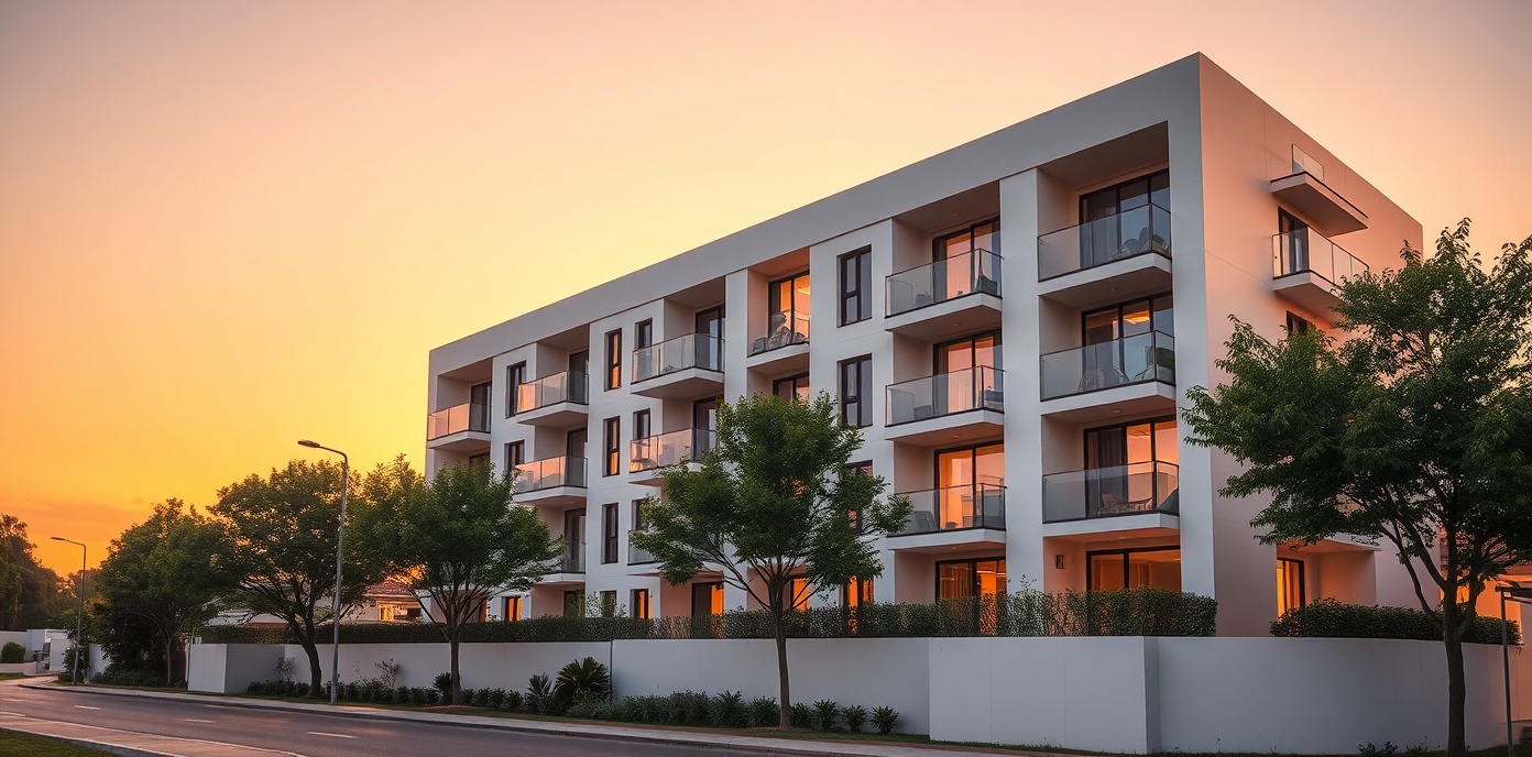 Beautiful apartment building at sunset
