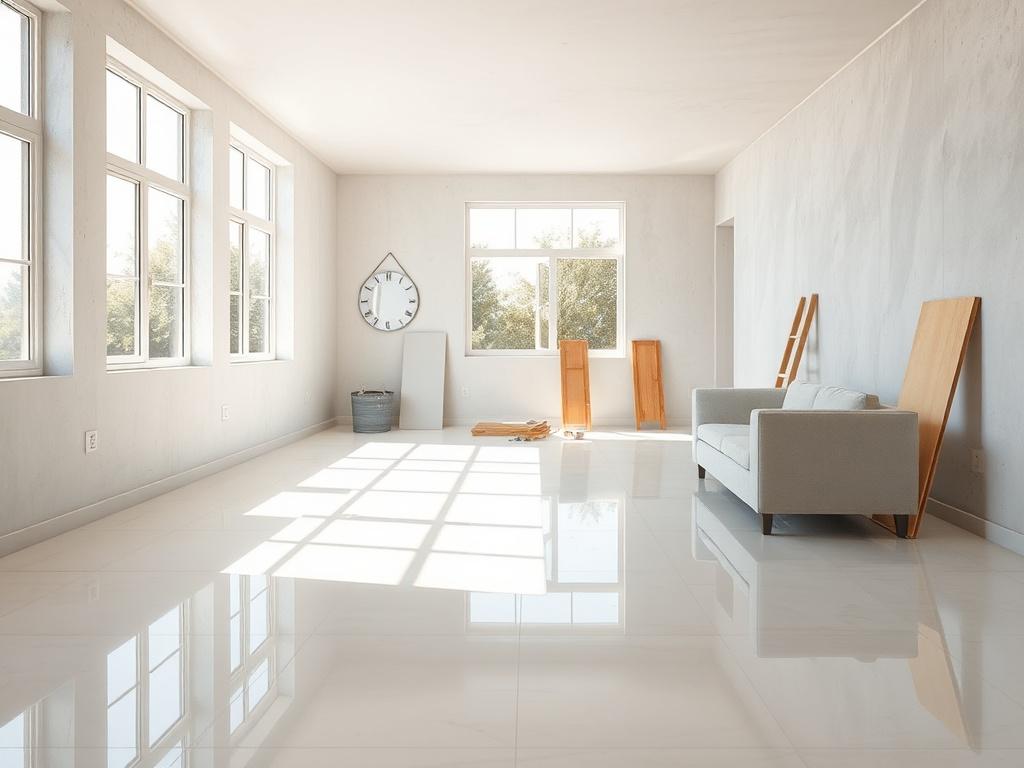 A clean, freshly constructed room with natural light pouring through