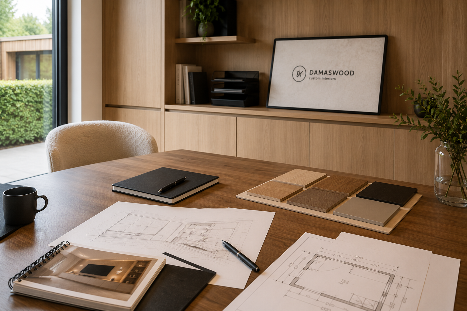 Interieurdesign schets en inspiratie materialen
