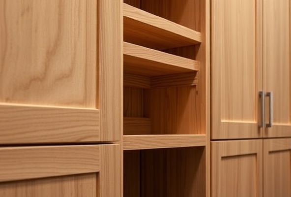 Detail van verfijnde houten kasten met subtiele panellijnen