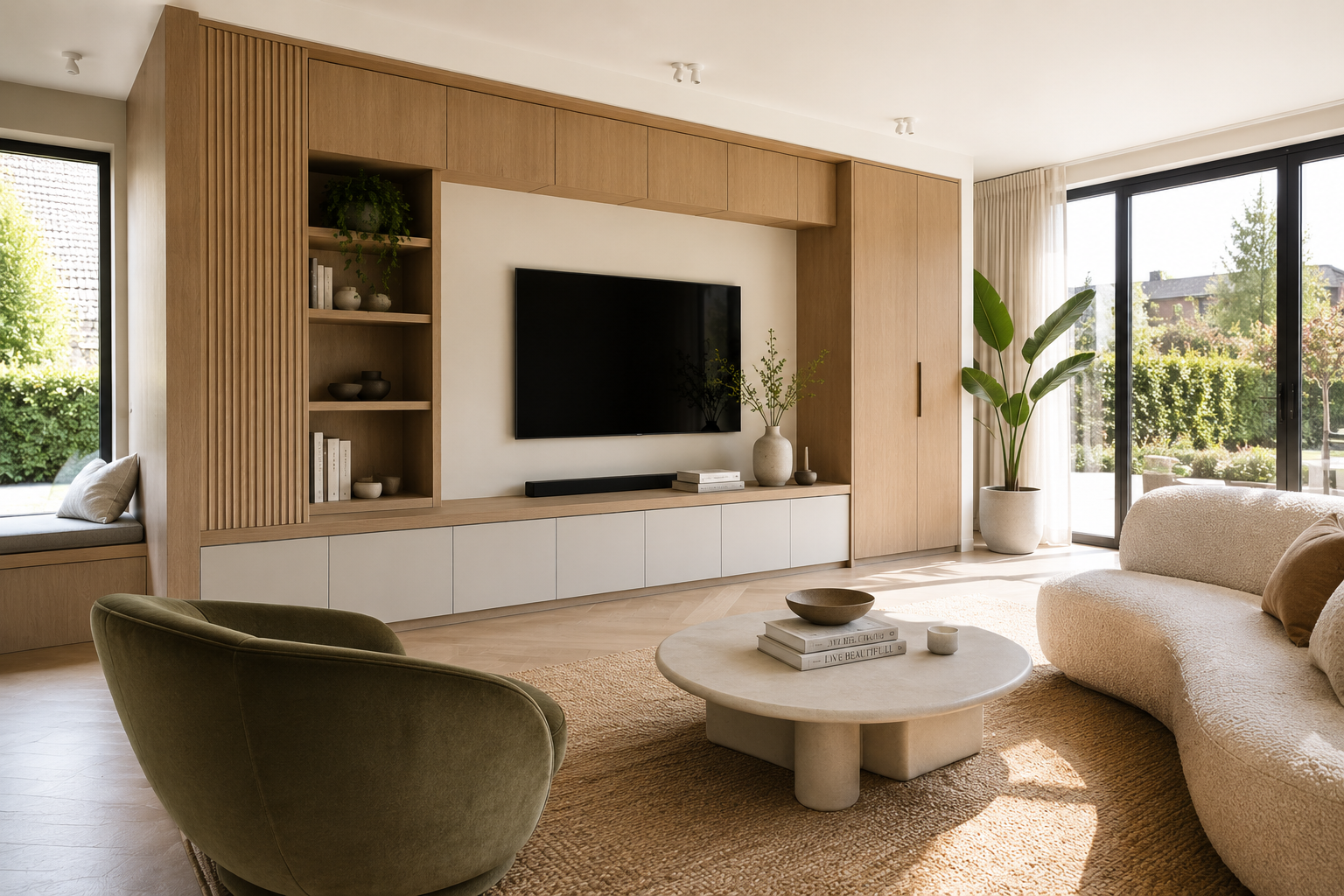 Geïntegreerd interieur met verfijnde maatkastwerk