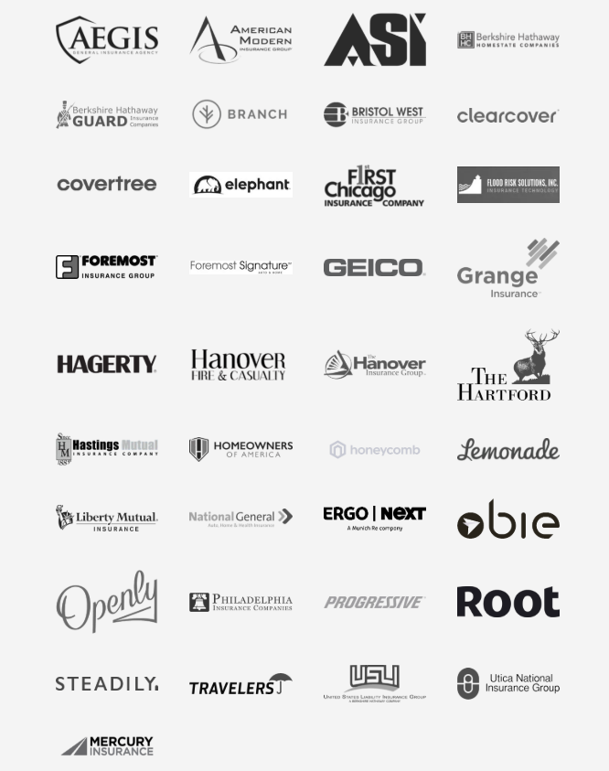 Insurance carriers we work with including AEGIS, American General, ASI, Branch, Clearcover, and many others