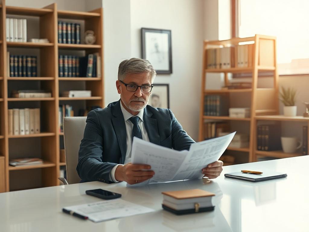 **Prompt for AI Image Generator:**

Create a realistic high-resolution photograph that captures the essence of tax residency. The focal point of the image should be a thoughtful professional seated at a modern, sleek desk, engaged in reviewing complex tax documents. The individual should be a middle-aged person, wearing business attire, with a focused expression, reflecting the importance of understanding tax residency for personal and business decisions. 

In the background, maintain a simple and clear set
