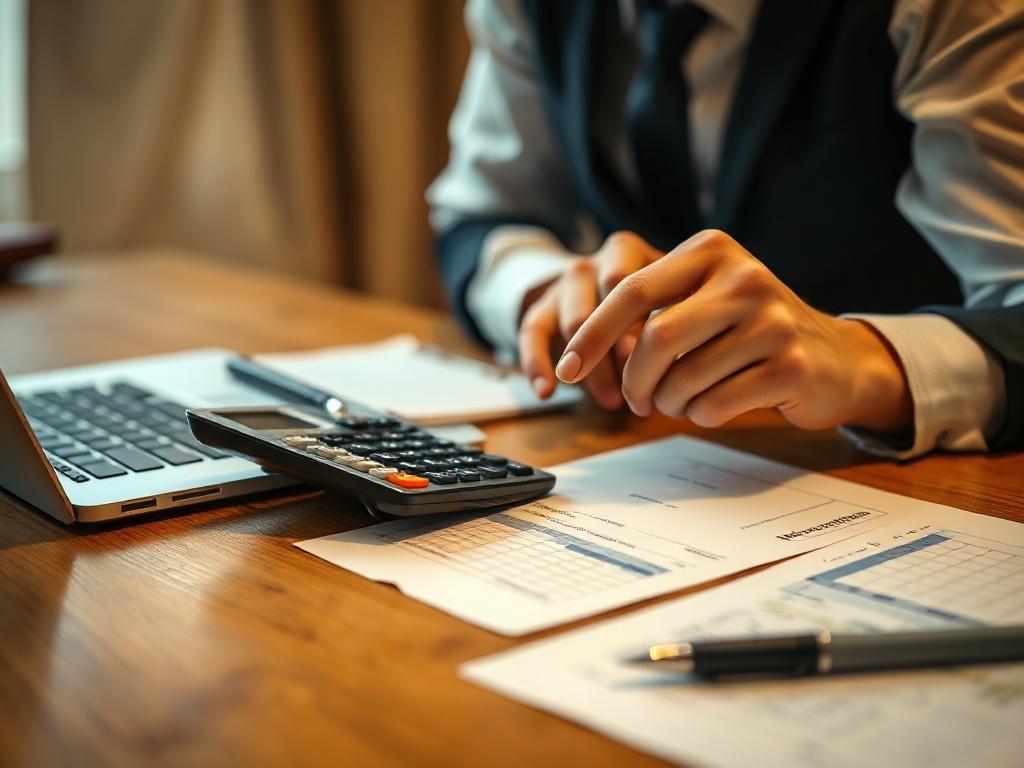 A close up shot of a professional accountant reviewing tax