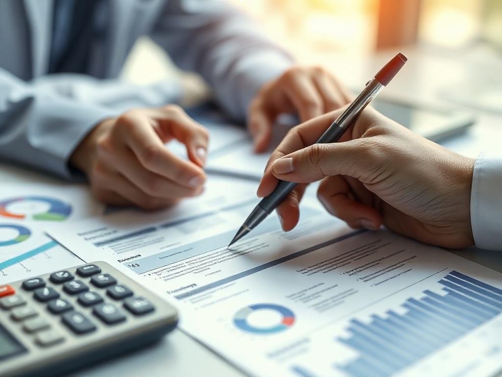 A close up shot of an accountant highlighting sections of