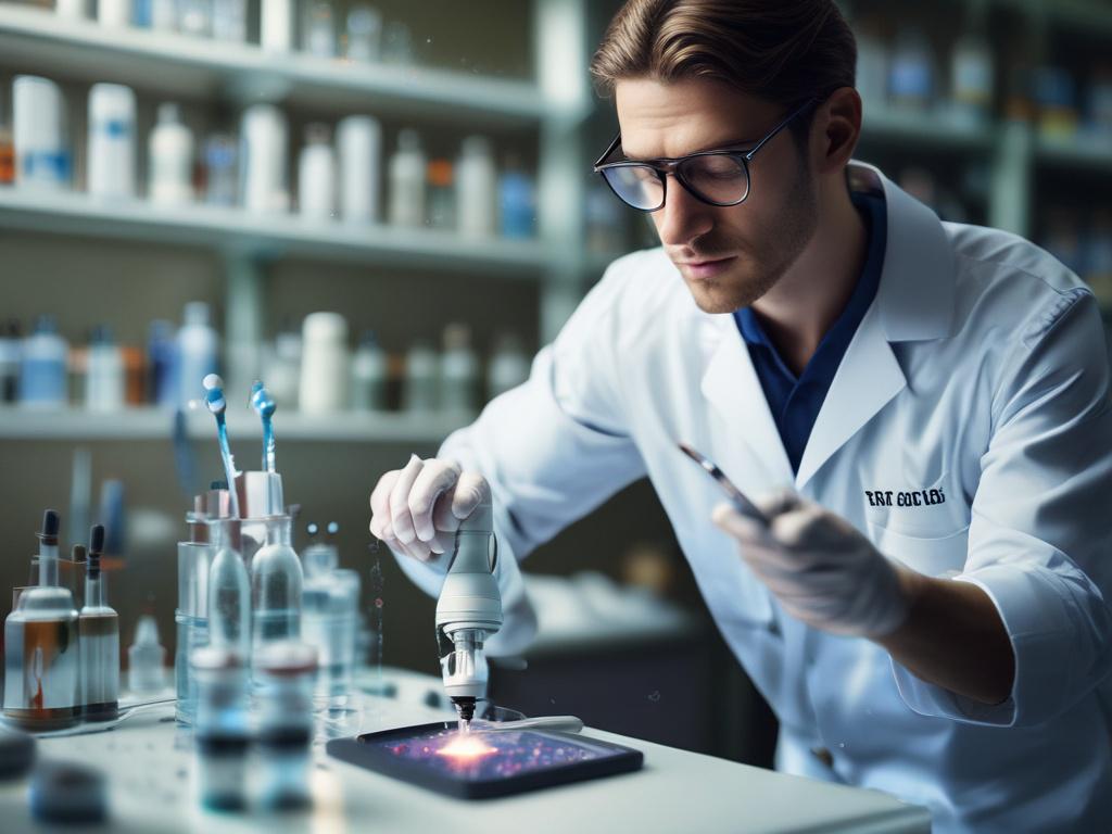 A close-up shot of a medical professional preparing a regenerative medicine treatment, emphasizing the advanced technology and techniques involved. The background should be a modern clinical environment, softly blurred to maintain focus on the practitioner and the treatment process. The image should convey innovation and hope, using natural light to enhance the details of the equipment. The color scheme should integrate shades of green to complement the primary color rgb(50, 170, 39).