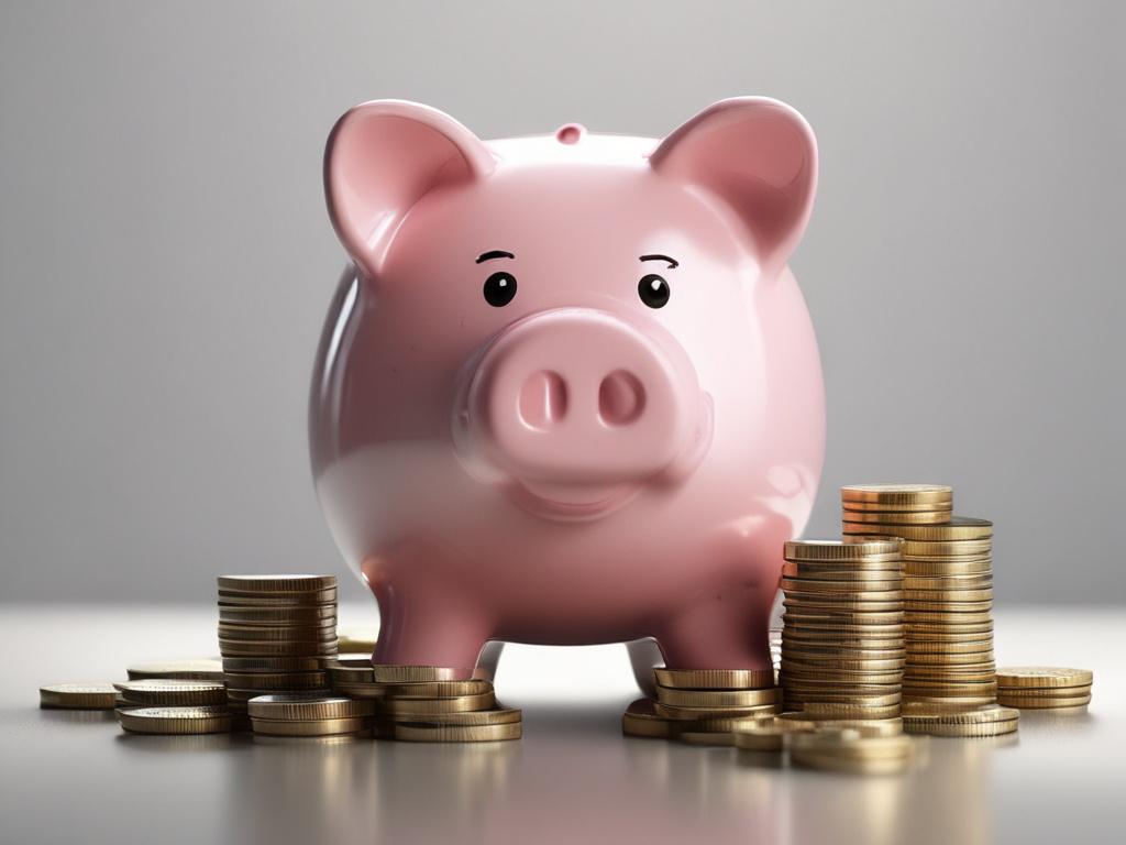 hyper realistic close up of a piggy bank surrounded by