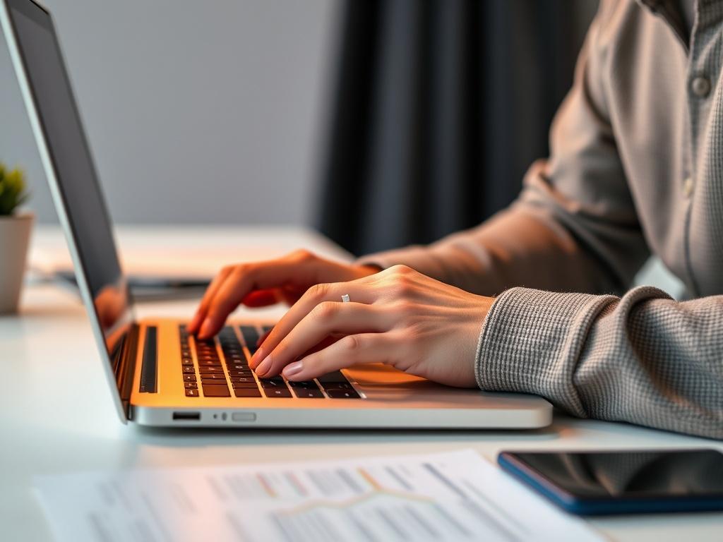 A close up shot of a content writer typing on