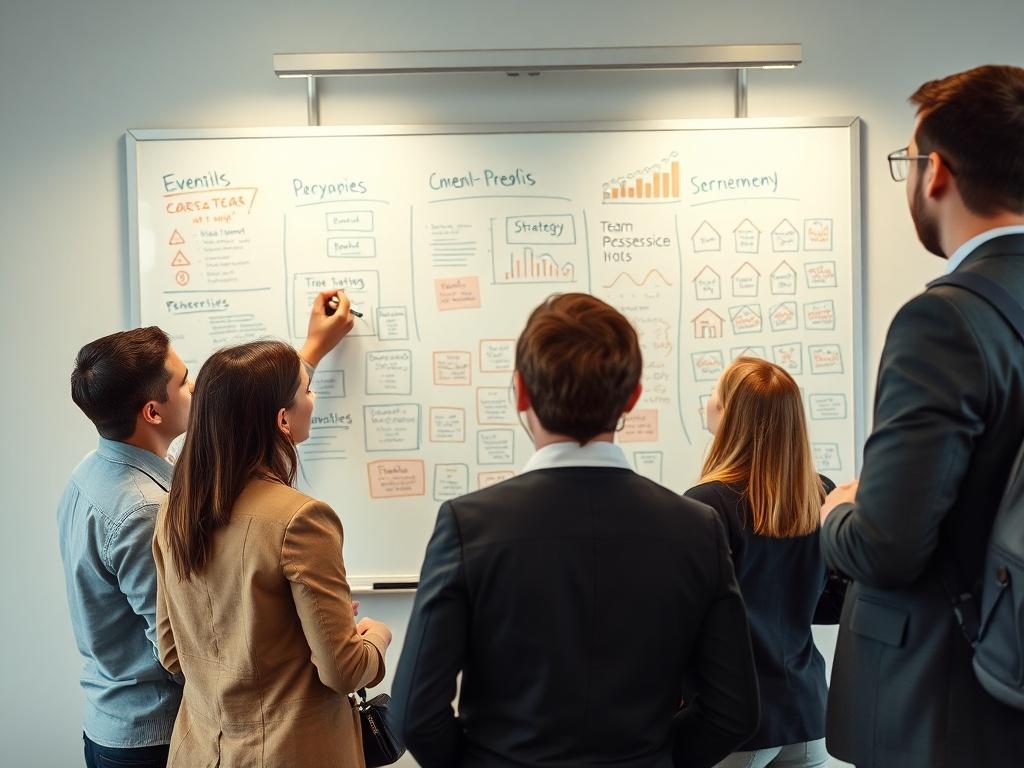 An engaging team collaboration scene with professionals brainstorming ideas on