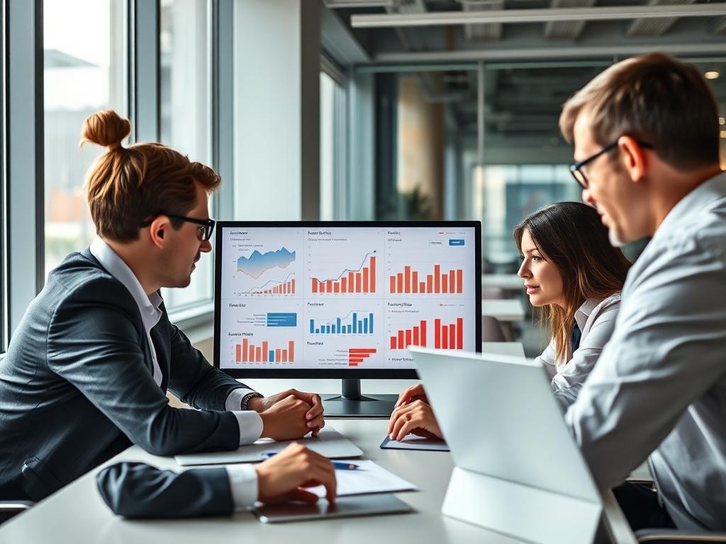 A close up of a successful business meeting, showing people