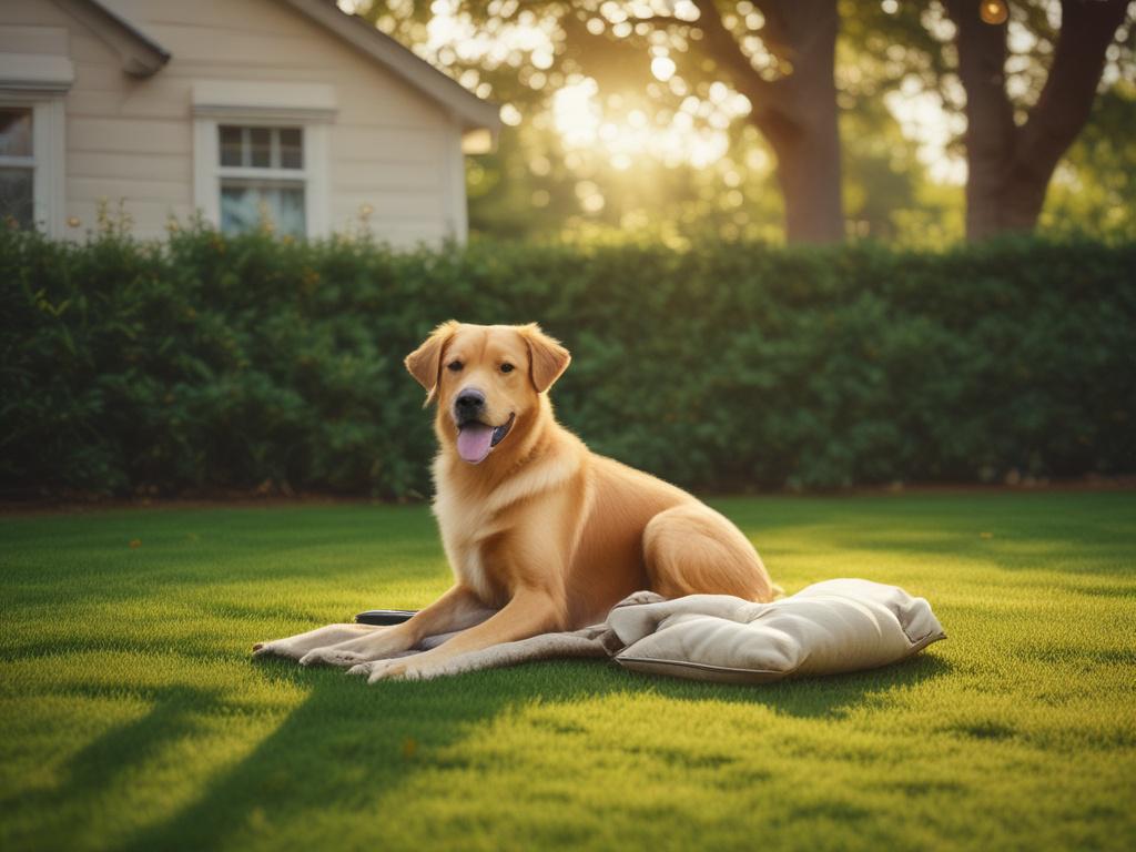 a serene backyard scene with lush green grass and a