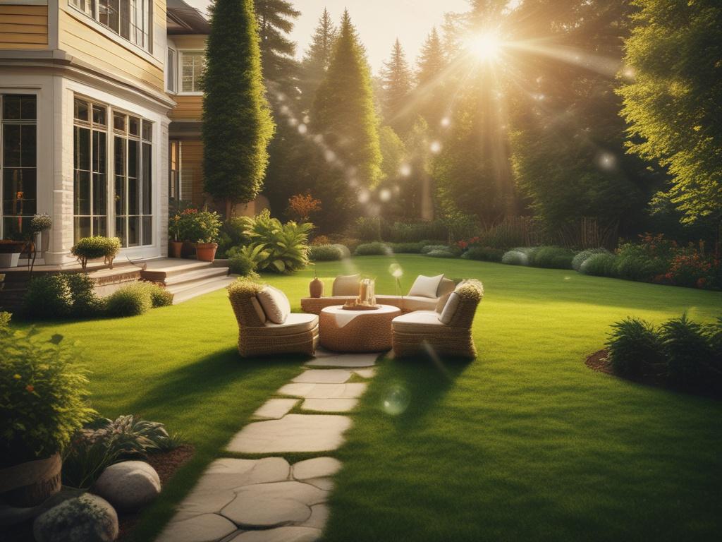 a clean and inviting backyard ready for a gathering, sunlight