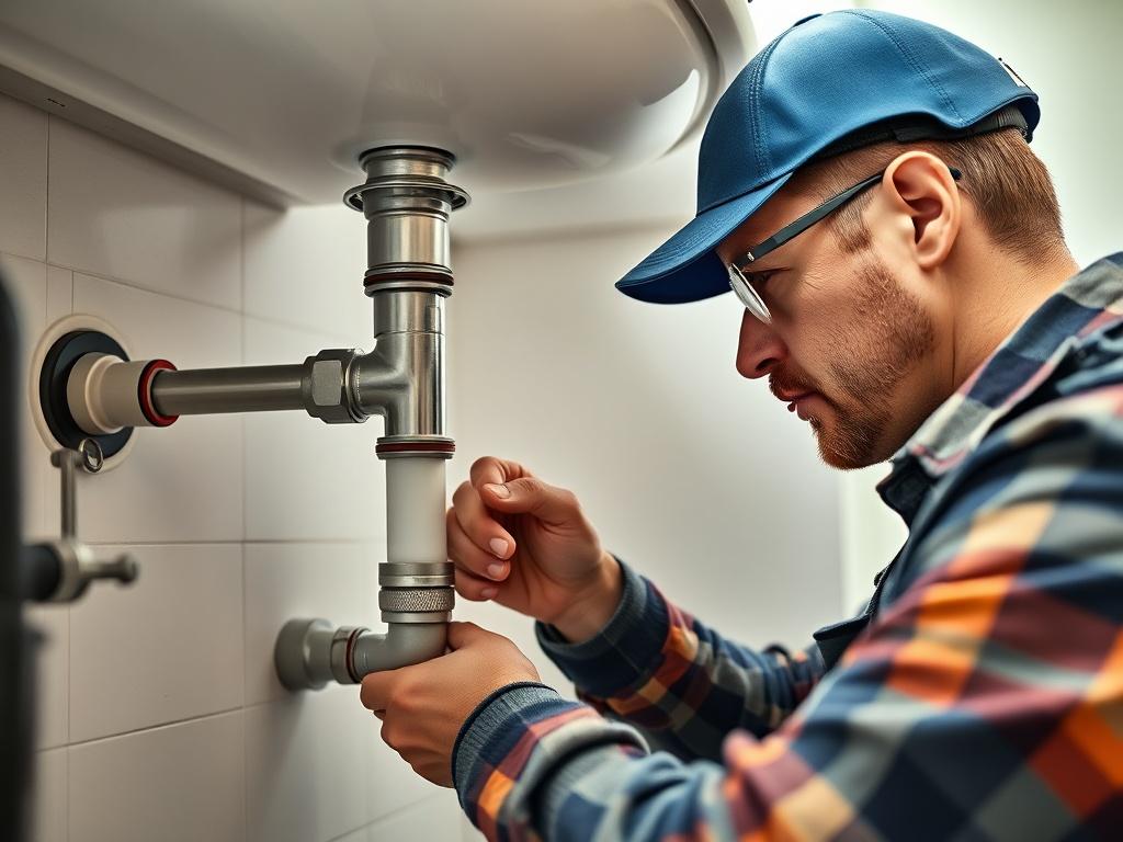 A close up shot of a licensed plumber working on