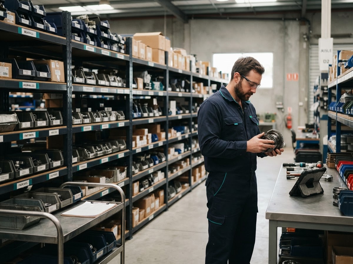 Organised mechanical workshop parts and inventory