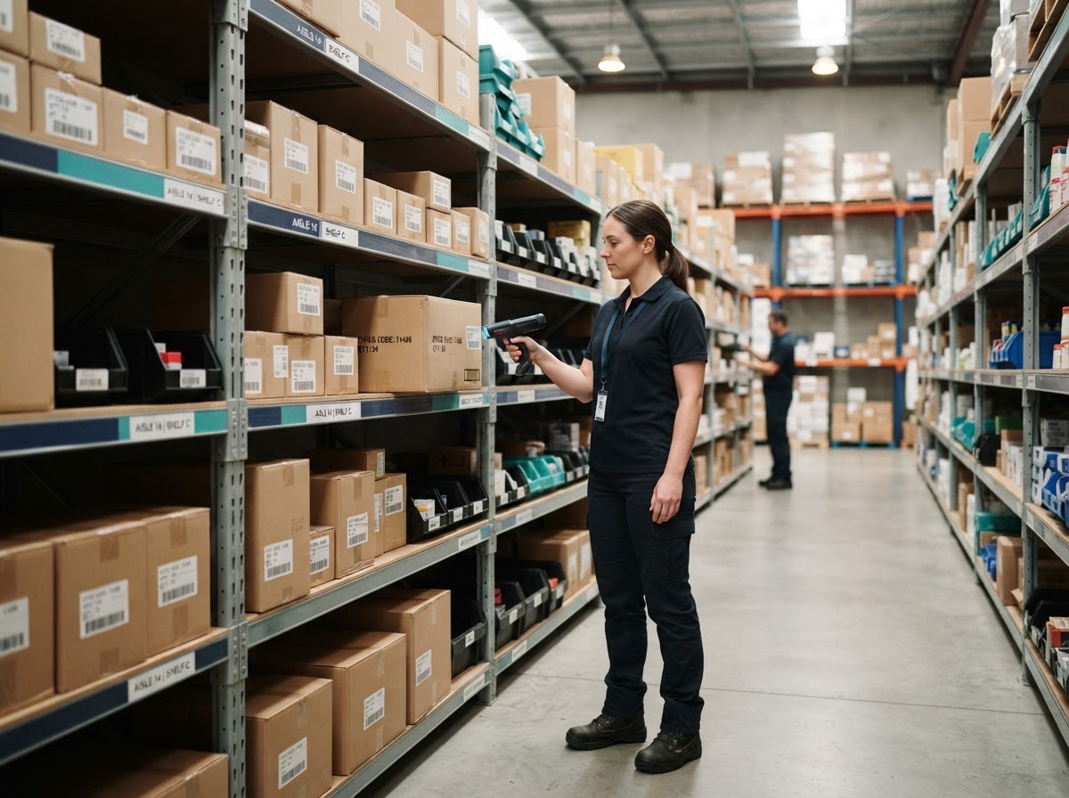 Stock control and distribution activity in a wholesale stockroom
