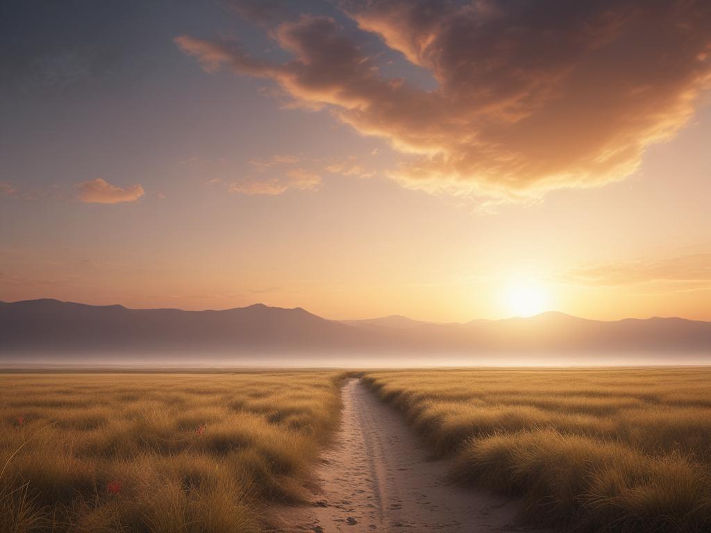 landscape, serene, nature, sunset, painting