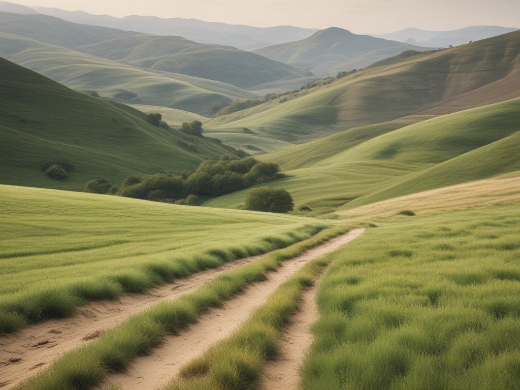 serene landscape print, nature art, peaceful scenery, rolling hills