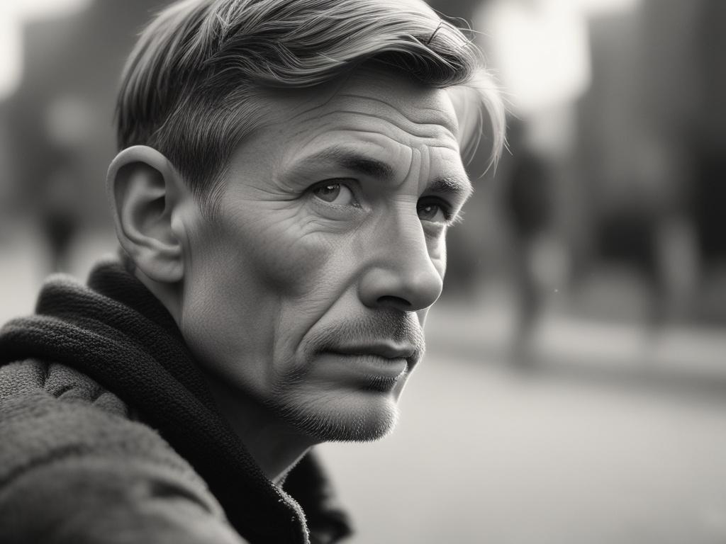 A close up shot of a thoughtful man in a
