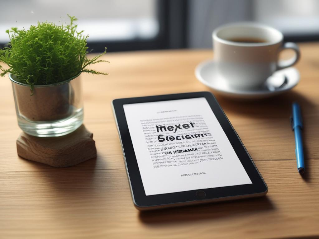 A close-up shot of the e-book cover titled 'Why Stoicism Matters for the Modern Man', displayed on a wooden desk. The cover features a serene landscape that symbolizes inner strength, with colors that harmonize with rgb(50, 170, 39). The lighting is soft and warm, creating a tranquil atmosphere.