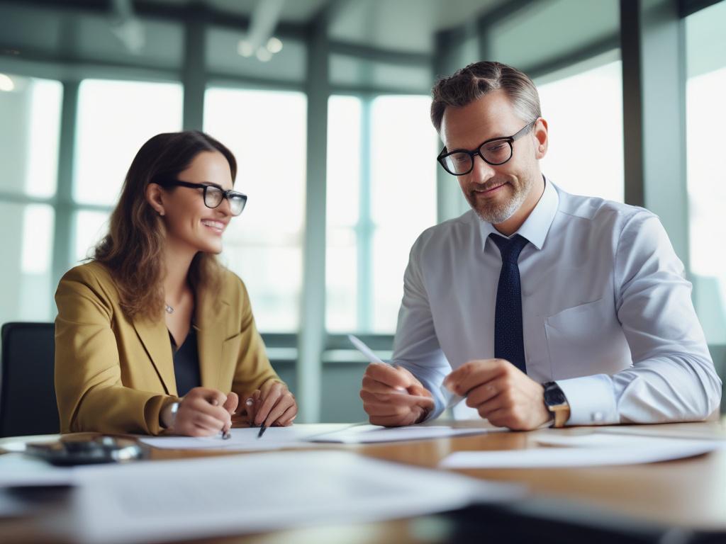 A close up shot of a professional financial consultant discussing