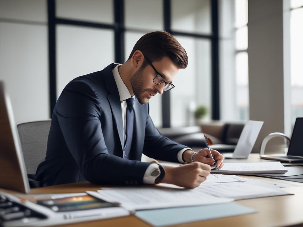 A focused shot of a financial planner working on a
