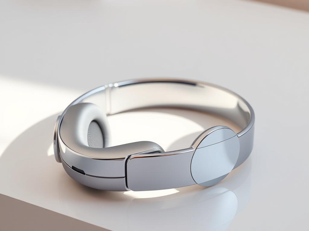A high-resolution image of sleek wireless Bluetooth headphones, showcasing their glossy finish and modern design. The headphones should be placed on a minimalist surface with a soft, neutral background, emphasizing their shiny details and comfort features.