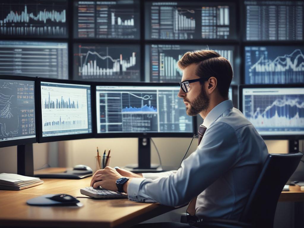 high resolution image of a financial analyst studying market trends