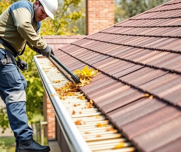Professional gutter cleaning removing leaves and debris from gutters