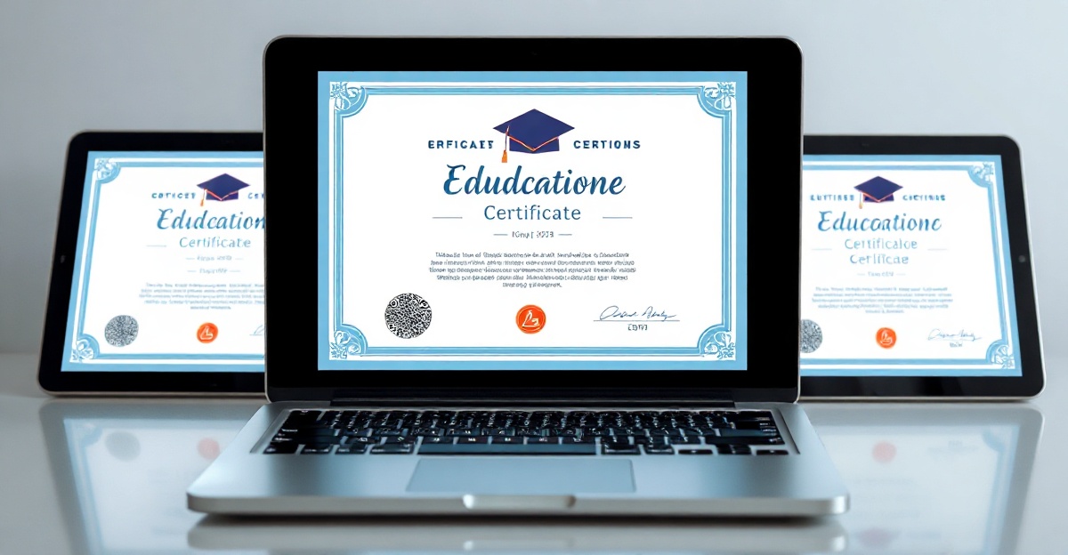 Modern educational certificate displayed on digital devices