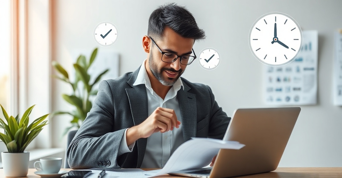 Entrepreneur working efficiently with pre-built templates