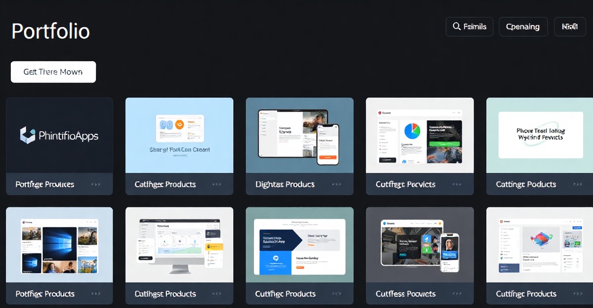 Portfolio showcase display with multiple digital products