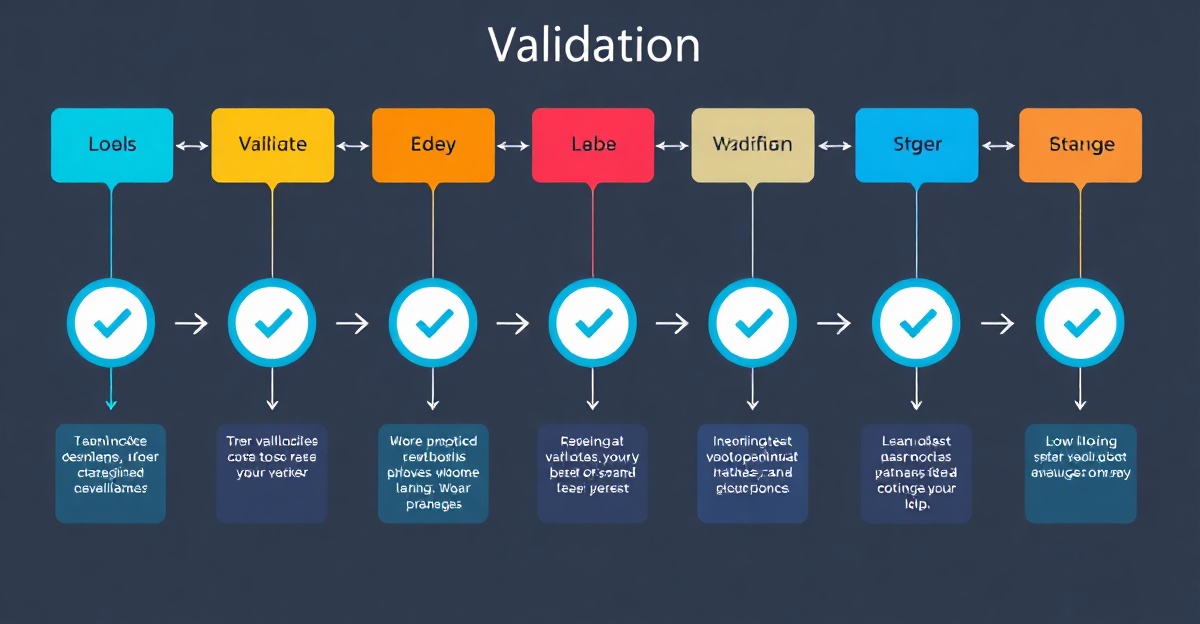 Validation process flowchart with checkmarks and idea validation stages