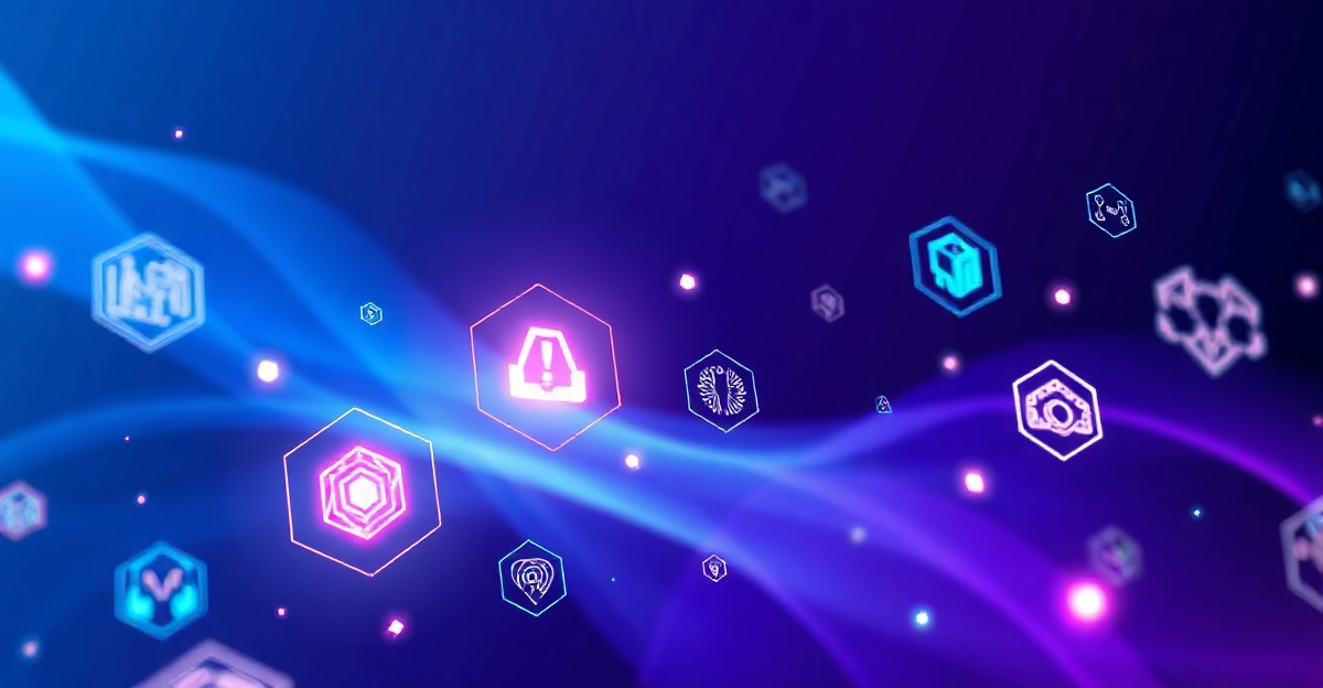 Abstract visualization of AI tools with glowing tech icons