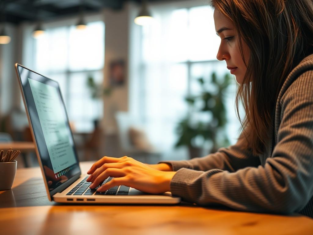 A close up shot of a person using a laptop,