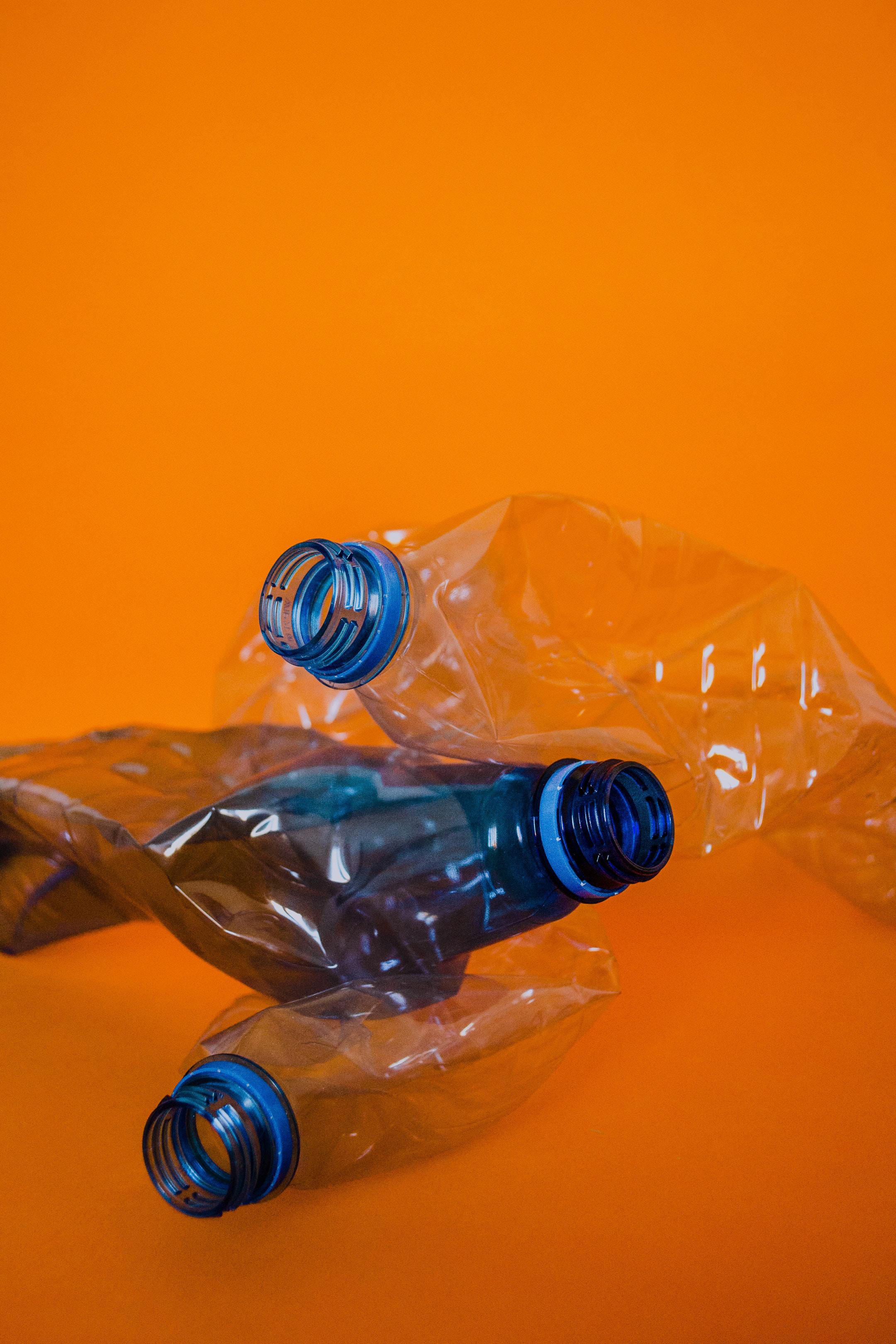 Crumpled plastic bottles.