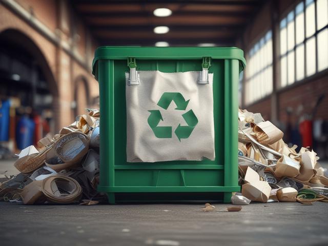 **AI Image Generation Prompt:**

Create a realistic high-resolution image that visually represents the theme of "How Recycling Services Help Businesses Meet Sustainability Goals." The composition should be simple and clear, featuring a single subject: a confident business professional (gender-neutral, focused on inclusivity) standing next to a large, organized recycling bin filled with recyclable materials like paper, plastic, and glass. The professional should be dressed in smart, business attire, holding 