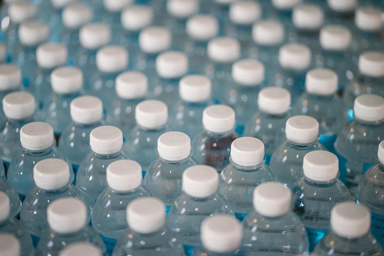 Plastic bottles made from recycled plastic.