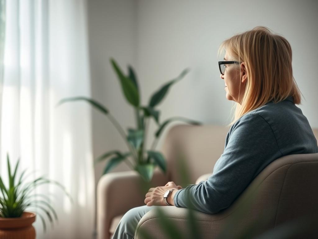A serene counseling setting with a comfortable chair and soft lighting. A therapist listens attentively to a client, who appears relaxed yet engaged. Subtle nature elements like plants in the background enhance the calming atmosphere. The focus is on the emotional connection between the therapist and client, capturing a moment of understanding and healing.