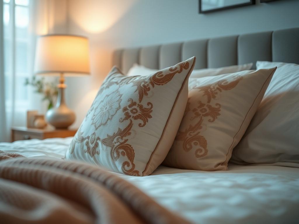 A tranquil bedroom setting with soft lighting and inviting decor, symbolizing intimacy and comfort. The focus should be on a pair of decorative pillows on a bed, suggesting the theme of sex therapy in a gentle and inviting manner.