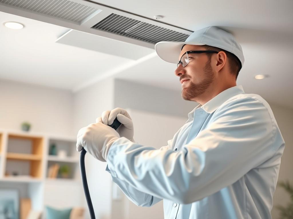 A technician in a clean uniform carefully cleaning an air