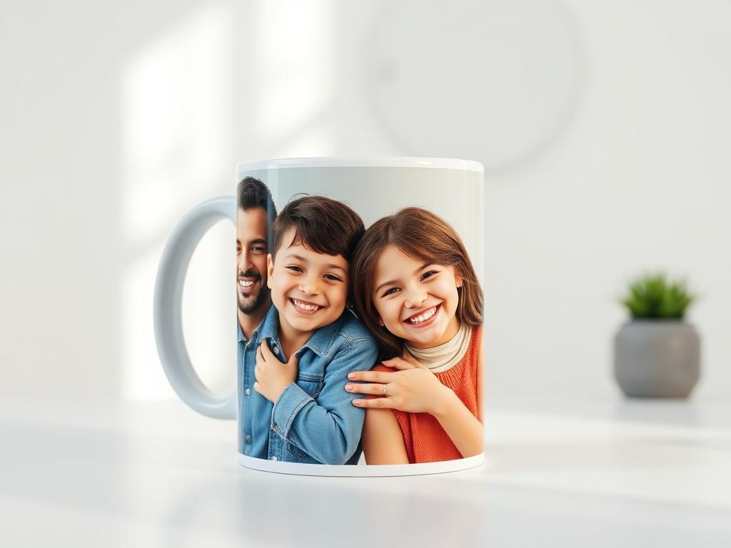 A photorealistic image of a custom mug featuring a vibrant