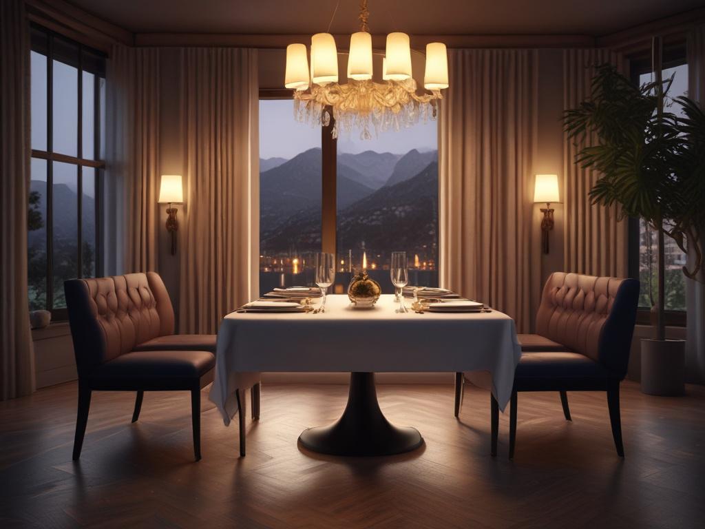 A beautifully set dining table for two in an upscale
