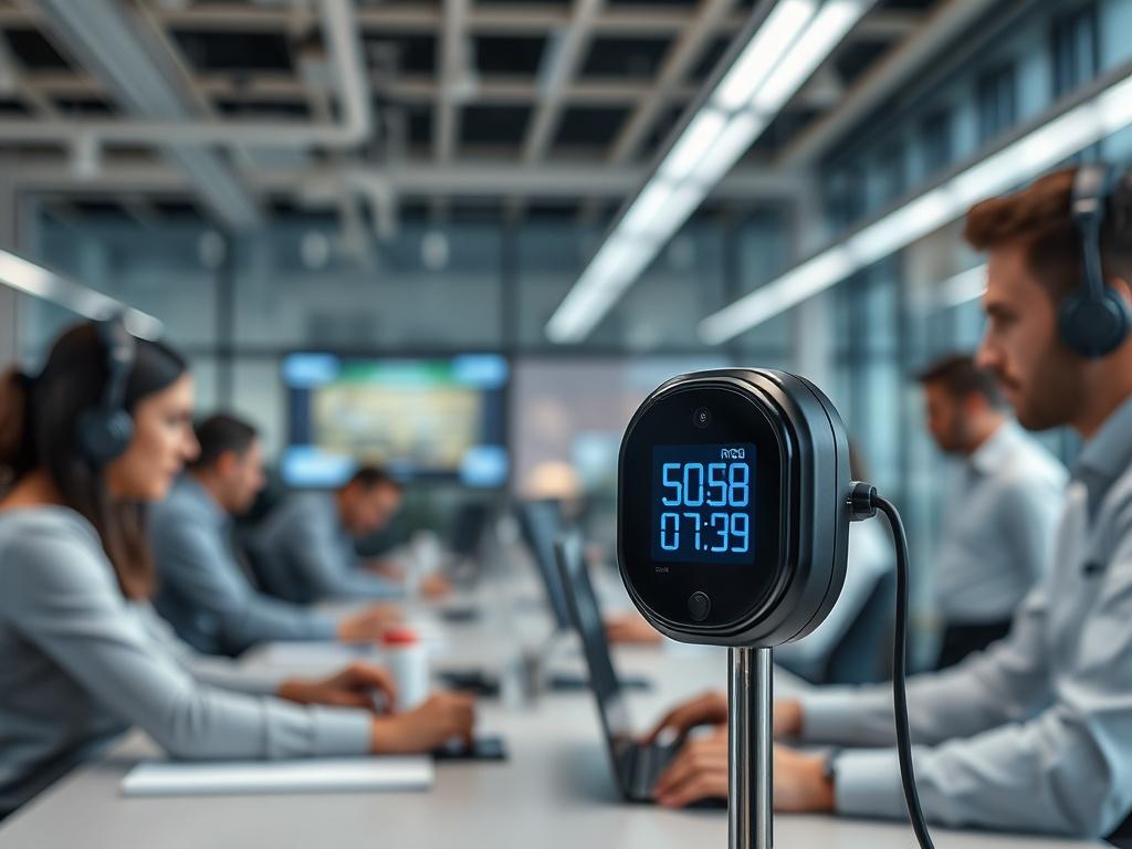 A hyper realistic close up shot of a modern workplace